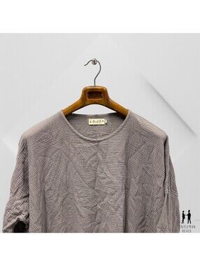 Bodil Oversized Lagenlook Red Gray Organic Gauze Cotton Top One Size
